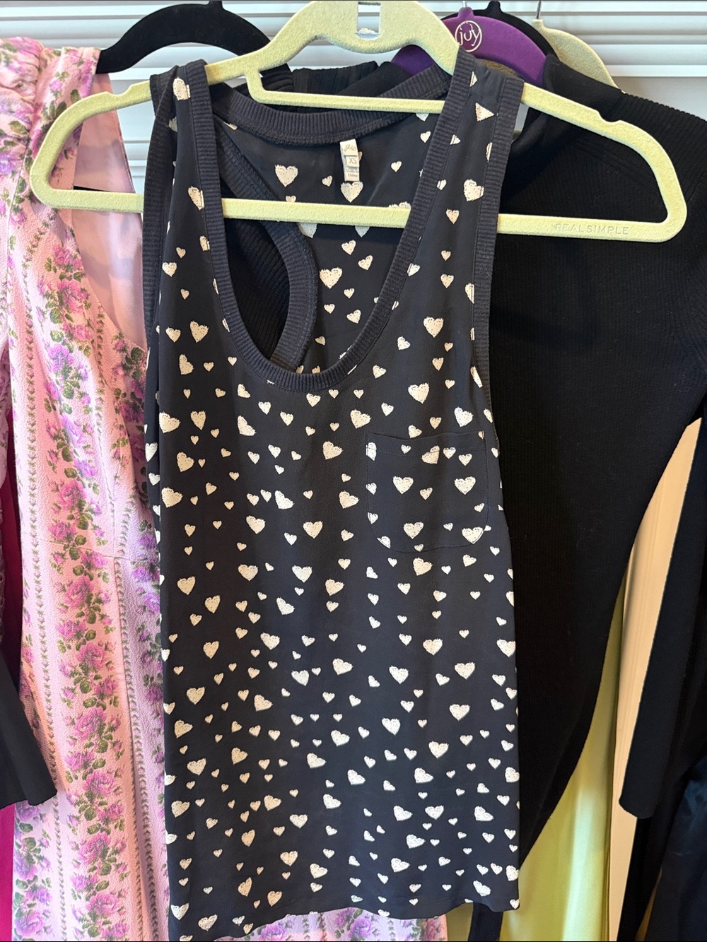 Joie Black Tank Top with White Heart Print